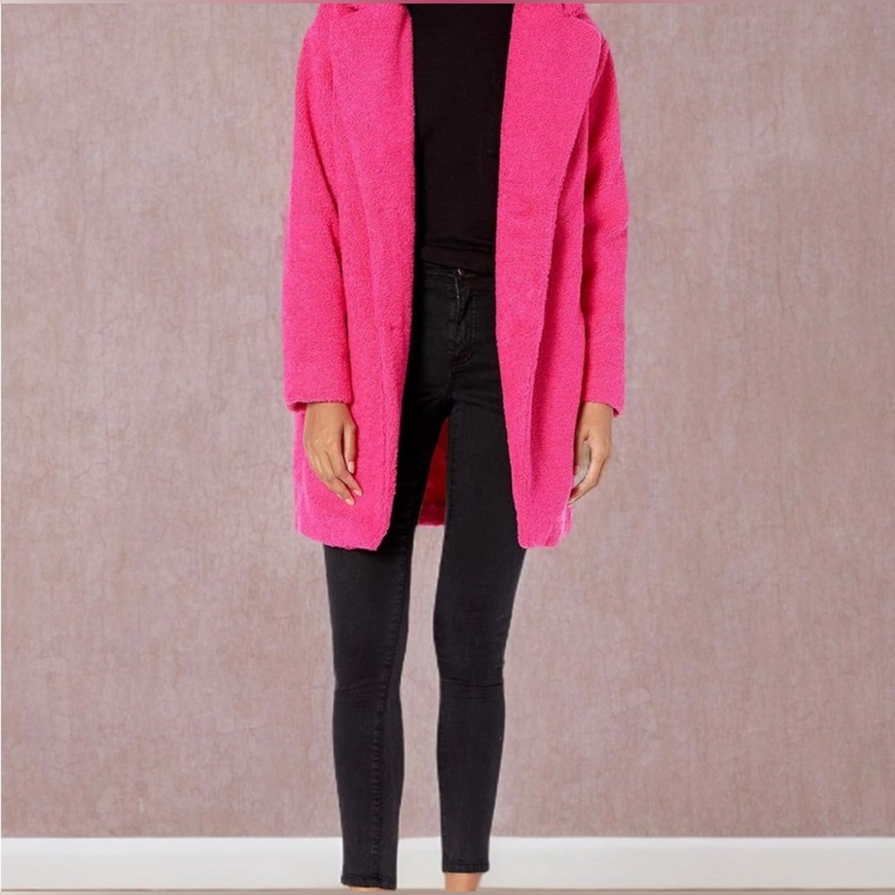 Daily Ritual Teddy Bear Fleece Oversized-Fit
Lapel Jacket hot pink size M